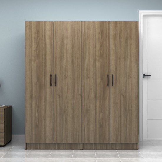 Ντουλάπα ρούχων Vivian τετράφυλλη χρώμα καρυδί 160x51,8x181εκ.