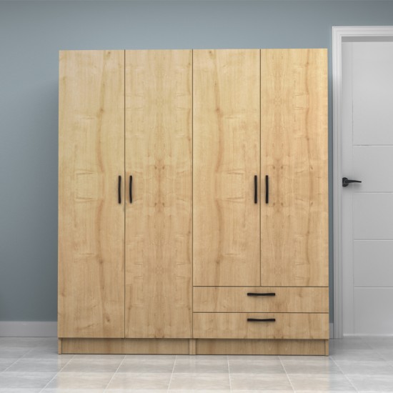 Ντουλάπα ρούχων Vivian τετράφυλλη με συρτάρια χρώμα φυσικό οξιάς 160x51,8x181εκ.