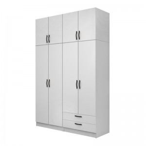 Ντουλάπα ρούχων Vivian τετράφυλλη με πατάρι και συρτάρια χρώμα λευκό 160x51,8x240εκ.