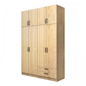 Ντουλάπα ρούχων Vivian τετράφυλλη με πατάρι και συρτάρια χρώμα φυσικό οξιάς 160x51,8x240εκ.
