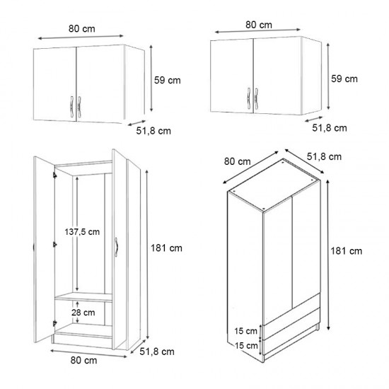Ντουλάπα ρούχων Vivian τετράφυλλη με πατάρι και συρτάρια χρώμα φυσικό οξιάς 160x51,8x240εκ.