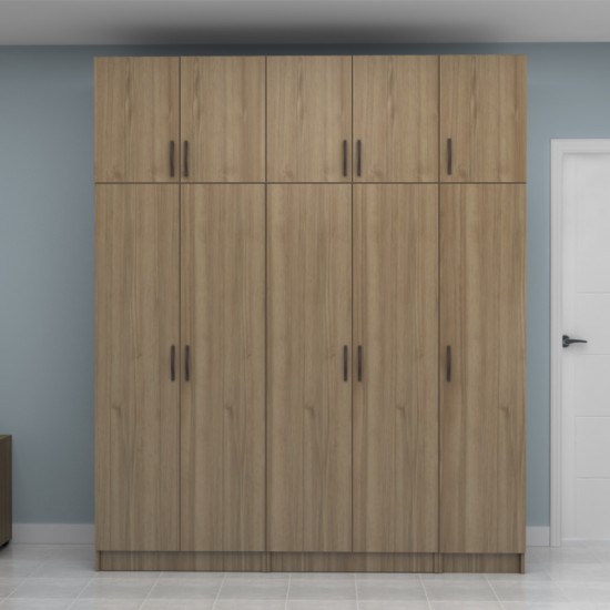 Ντουλάπα ρούχων Vivian πεντάφυλλη με πατάρι χρώμα καρυδί 200x51,8x240εκ.