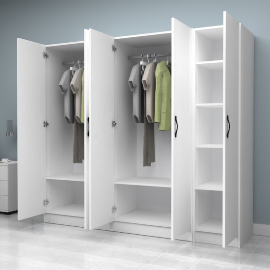 Ντουλάπα ρούχων Vivian πεντάφυλλη χρώμα λευκό 200x51,8x181εκ.