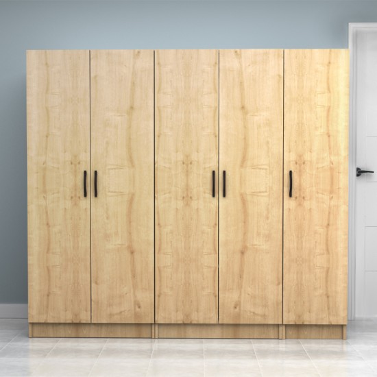 Ντουλάπα ρούχων Vivian πεντάφυλλη χρώμα φυσικό οξιάς 200x51,8x181εκ.