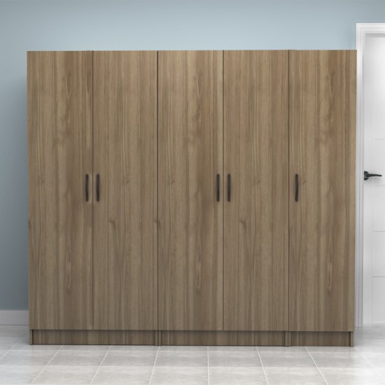 Ντουλάπα ρούχων Vivian πεντάφυλλη χρώμα καρυδί 200x51,8x181εκ.