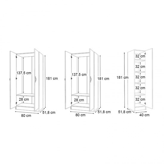 Ντουλάπα ρούχων Vivian πεντάφυλλη χρώμα καρυδί 200x51,8x181εκ.