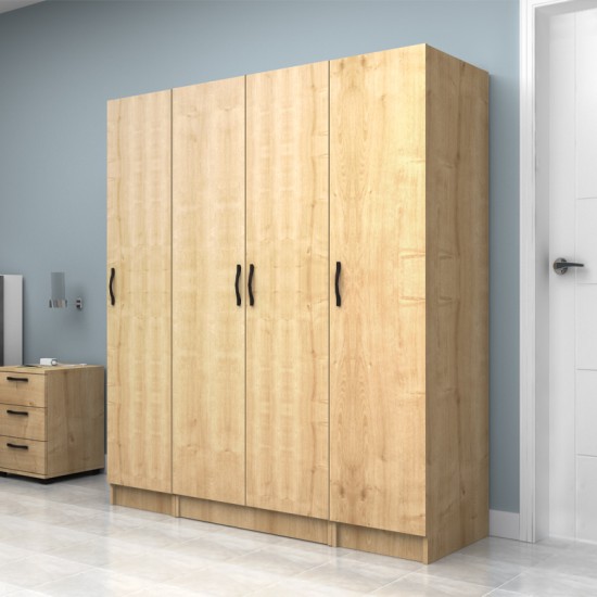 Ντουλάπα ρούχων Vivian τετράφυλλη χρώμα φυσικό οξιάς 160x51,8x181εκ.