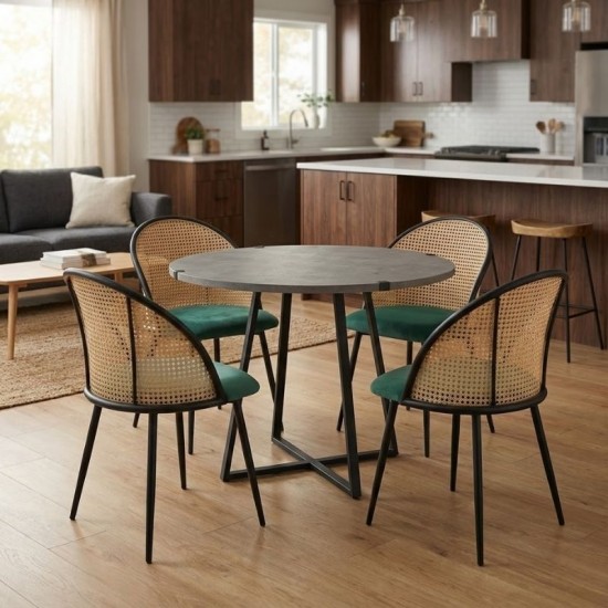 Σετ τραπεζαρία 5τμχ Rubes - Jacob χρώμα γκρι σκυροδέματος - κυπαρισσί Ø100x78εκ.