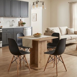 Σετ τραπεζαρία 5τμχ Allos - Nova χρώμα sapphire oak - μαύρο 75x75x77εκ.