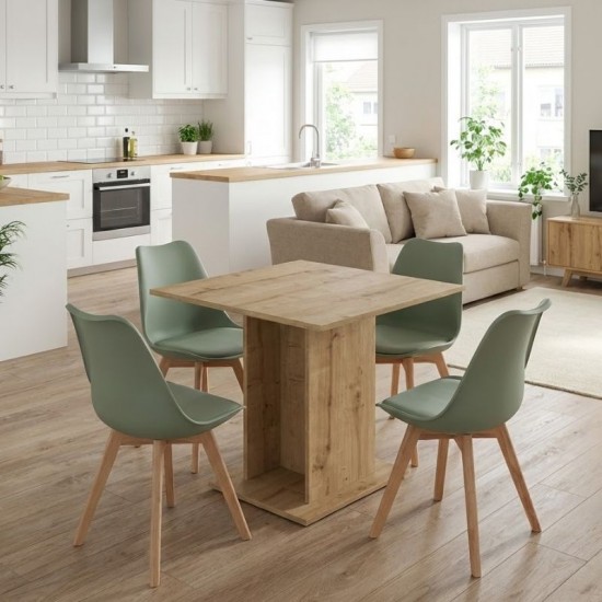 Σετ τραπεζαρία 5τμχ Allos - Viva χρώμα sapphire oak - φυστικί 75x75x77εκ.