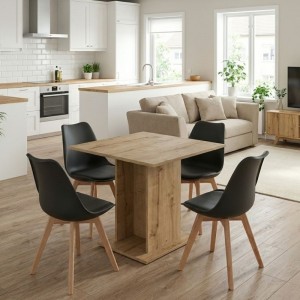 Σετ τραπεζαρία 5τμχ Allos - Viva χρώμα sapphire oak - μαύρο/φυσικό πόδι 75x75x77εκ.