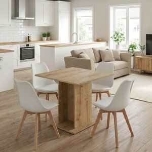 Σετ τραπεζαρία 5τμχ Allos - Viva χρώμα sapphire oak - λευκό/φυσικό πόδι 75x75x77εκ.