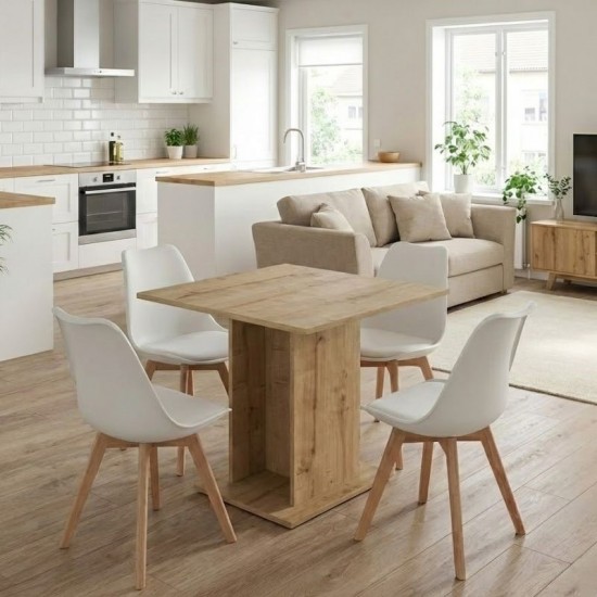 Σετ τραπεζαρία 5τμχ Allos - Viva χρώμα sapphire oak - λευκό/φυσικό πόδι 75x75x77εκ.