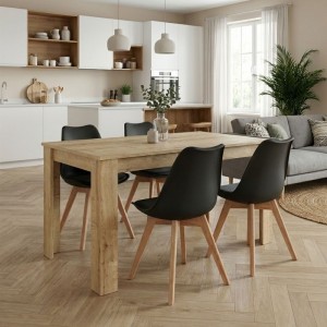 Σετ τραπεζαρία 5τμχ Darlen - Viva  χρώμα sapphire oak - μαύρο/φυσικό πόδι 125x72x74εκ.