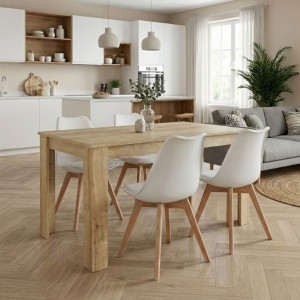 Σετ τραπεζαρία 5τμχ Darlen - Viva χρώμα sapphire oak - λευκό/φυσικό πόδι 125x72x74εκ.