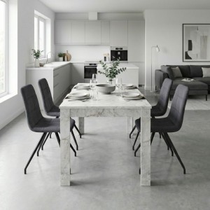 Σετ τραπεζαρία 5τμχ Darlen - Bianca χρώμα λευκό εφέ μαρμάρου - γκρι 125x72x74εκ.