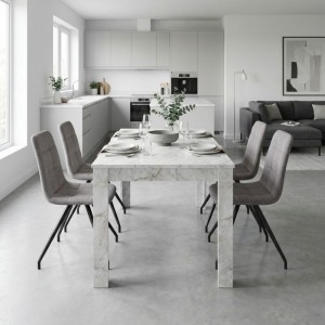 Σετ τραπεζαρία 5τμχ Darlen - Bianca χρώμα λευκό εφέ μαρμάρου - ανοιχτό μπεζ 125x72x74εκ.