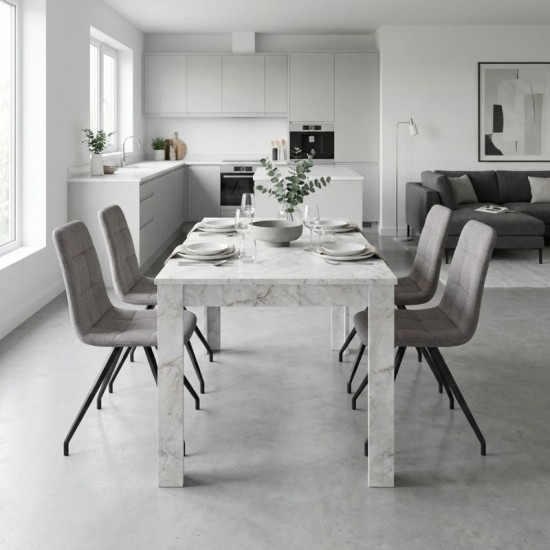 Σετ τραπεζαρία 5τμχ Darlen - Bianca χρώμα λευκό εφέ μαρμάρου - ανοιχτό μπεζ 125x72x74εκ.