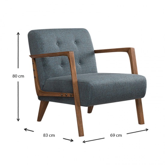 Πολυθρόνα Kemer υφασμάτινη χρώμα μπλε - καφέ 69x83x80εκ.