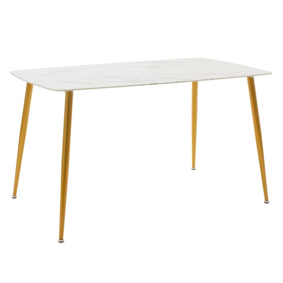 Τραπέζι Paris οβάλ γυαλί 8mm λευκό μαρμάρου-χρυσό 150x80x75εκ