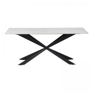 Τραπέζι Cozline Inart λευκό μαρμάρου sintered stone-πόδι μαύρο μέταλλο 180x90x76εκ
