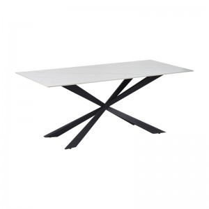 Τραπέζι Cozline Inart λευκό μαρμάρου sintered stone-πόδι μαύρο μέταλλο 180x90x76εκ