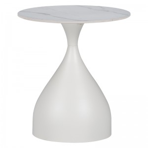 Βοηθητικά τραπέζια Kirkene Inart sintered stone σε απόχρωση λευκό μαρμάρου με λευκό μέταλλο 2τεμ