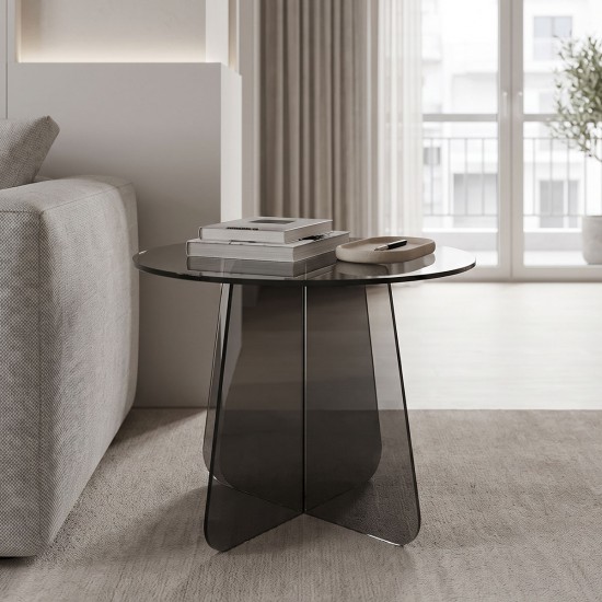 Τραπέζι βοηθητικό Cleary tempered 8mm γυαλί ανθρακί Φ50x45εκ Τραπέζι βοηθητικό Cleary tempered 8mm γυαλί ανθρακί Φ50x45εκ