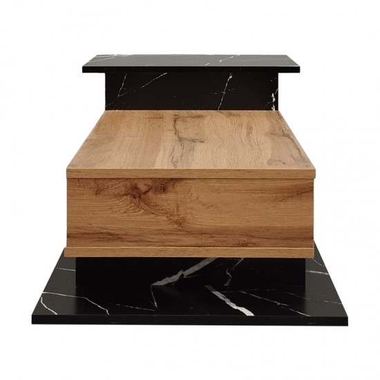 Τραπέζι σαλονιού Nuvele σε μαύρο μαρμάρου-sonoma απόχρωση 90x50x35εκ