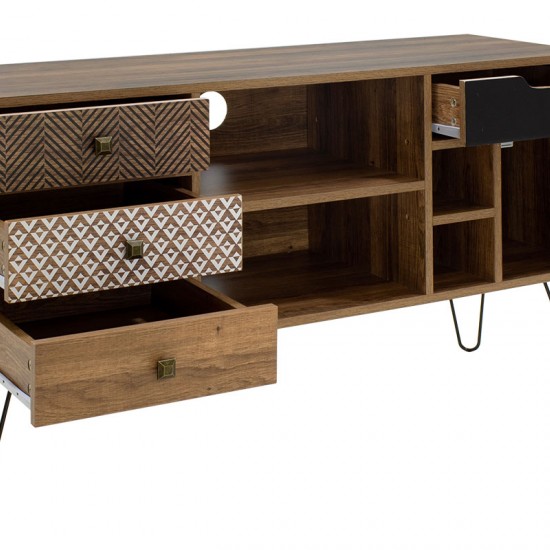 Έπιπλο τηλεόρασης Boho καρυδί με μεταλλικά πόδια 120x39x64εκ