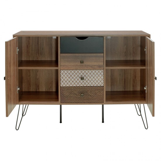 Μπουφές Boho με τέσσερα συρτάρια καρυδί μεταλλικά πόδια 122x39,5x86εκ