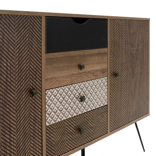 Μπουφές Boho με τέσσερα συρτάρια καρυδί μεταλλικά πόδια 122x39,5x86εκ