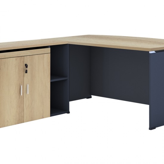 Γραφείο εργασίας επαγγελματικό Lotus αναστρέψιμο φυσικό-ανθρακί 180x160x75εκ