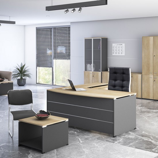 Γραφείο εργασίας επαγγελματικό Lotus αναστρέψιμο φυσικό-ανθρακί 180x160x75εκ