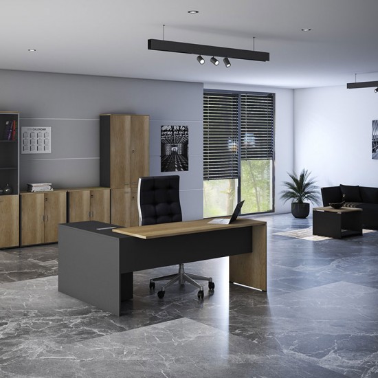 Γραφείο εργασίας επαγγελματικό Lotus αναστρέψιμο σε φυσικό-ανθρακί 180x160x75εκ