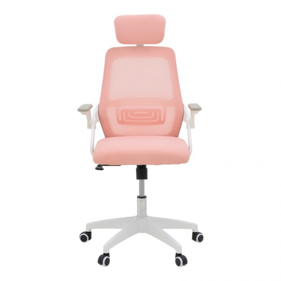 Καρέκλα γραφείου Peja  mesh ύφασμα ροζ-σκελετός λευκό 58x60x107-117εκ