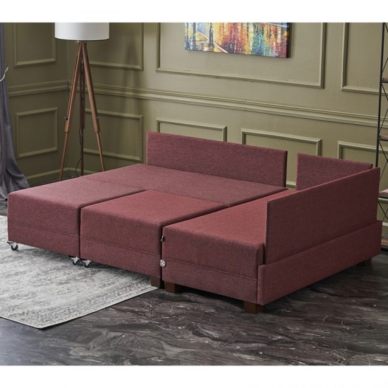 Πολυμορφικός καναπές-κρεβάτι αριστερή γωνία με ύφασμα μπορντό 210x280x70εκ