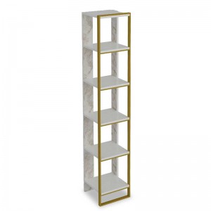 Βιβλιοθήκη PWF-0298 χρώμα λευκό μαρμάρου-χρυσό 32x31,5x178,5εκ