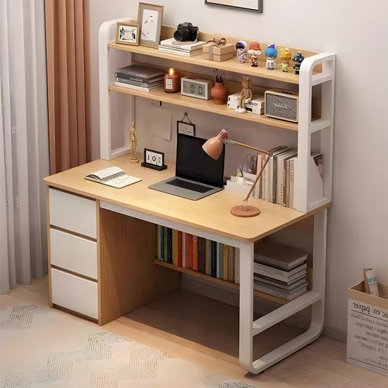 Γραφείο Soco με ραφιέρα-MDF φυσικό-λευκό 120x50x147εκ