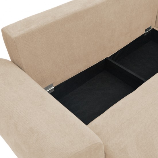 Kαναπές κρεβάτι τριθέσιος αναστρέψιμος Settee ύφασμα με αποθηκευτικό χώρο σε μπεζ απόχρωση 286x204x93εκ