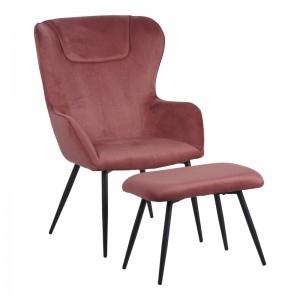 Πολυθρόνα με υποπόδιο Rueda βελούδο σε σάπιο μήλο απόχρωση με μαύρα μεταλλικά πόδια 71.5x66.5x99εκ