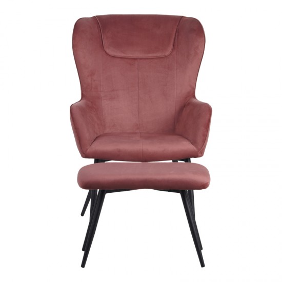 Πολυθρόνα με υποπόδιο Rueda βελούδο σε σάπιο μήλο απόχρωση με μαύρα μεταλλικά πόδια 71.5x66.5x99εκ
