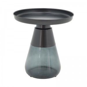 Βοηθητικό τραπέζι Kunlo Inart μαύρο μέταλλο-μαύρο γυαλί Φ50x53.5εκ