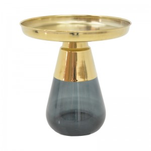 Βοηθητικό τραπέζι Kunlo χρυσό χρώμιο-μαύρο γυαλί Φ50x53.5εκ