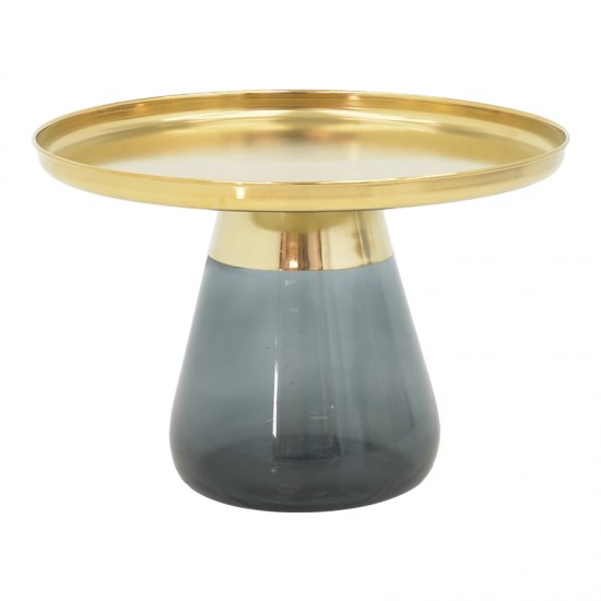 Τραπέζια σαλονιού Kunlo σετ 2τεμ χρυσό χρώμιο-μαύρο γυαλί