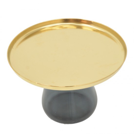 Τραπέζια σαλονιού Kunlo σετ 2τεμ χρυσό χρώμιο-μαύρο γυαλί