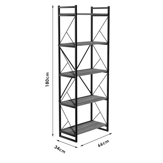 Βιβλιοθήκη Baker καρυδί-μαύρο 66x34x180εκ