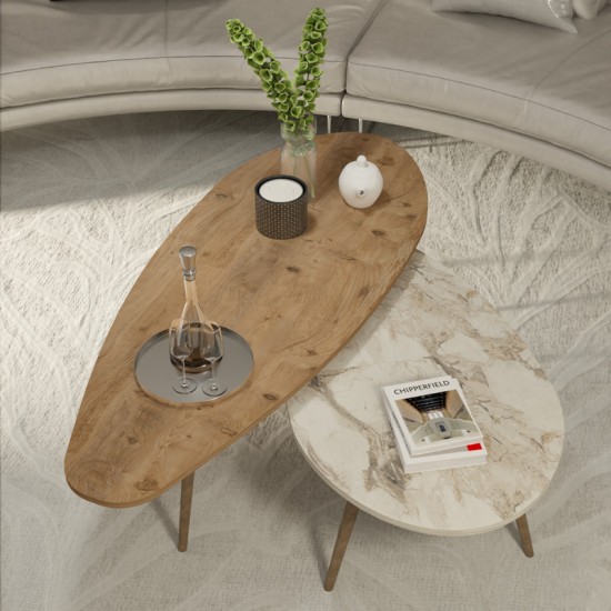 Τραπέζι σαλονιού Monty 2 τεμ σε απόχρωση φυσικό-μπεζ μαρμάρου 116x46x46εκ