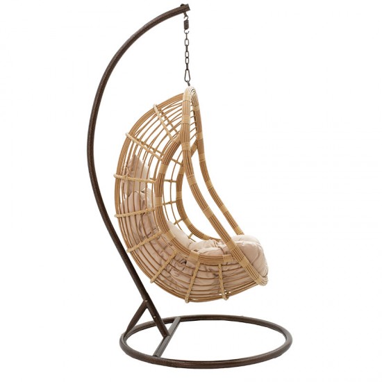 Κούνια κήπου Lacie κρεμαστή μέταλλο καφέ-pe φυσικό-μαξιλάρι μπεζ