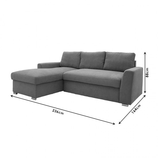 Γωνιακός καναπές-κρεβάτι αριστερή γωνία Belle ανθρακί 236x164x88εκ